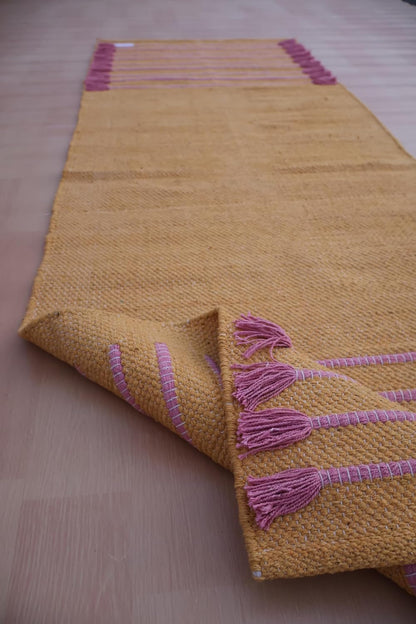 Jaipur Art & Rugs Cotton Yoga Rug - Eco-Friendly Hand-Woven Thick Mat (24”x72”x5mm) for Everyday Fitness at Home - Comfortable & Extra-Long - Colors B