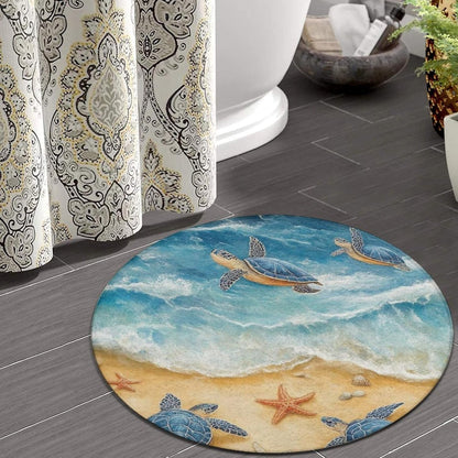 Room Sofa Yoga Soft Round Carpet, Home Decor Non Slip Kitchen Office Circle Rug, Machine Washable Modern Round Area Rug Beach Turtles, 60inch