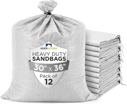 Heavy Duty Sand Bags Pack of 3, White Empty Sandbags with Built-In Ties, Woven Polypropylene UV Protection 1600 Hours, Fillable Sand Bags for Flood Control, Weight, 10x14 inches, 15 Pounds Volume