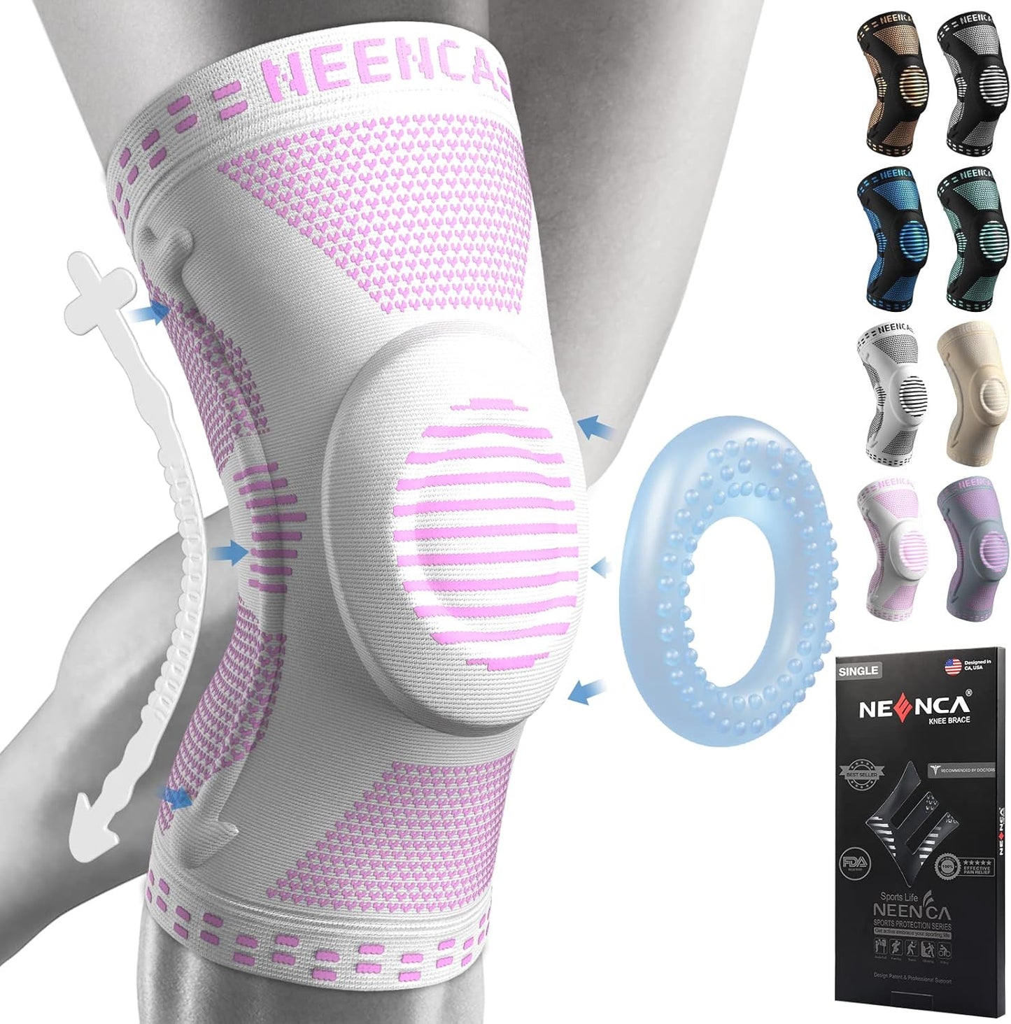 NEENCA Professional Knee Brace, Compression Knee Support with Patella Gel Pad & Side Stabilizers, Medical Knee Sleeve for Pain Relief, ACL,PCL, Meniscus, Injury Recovery, Arthritis, Sports, Workout...