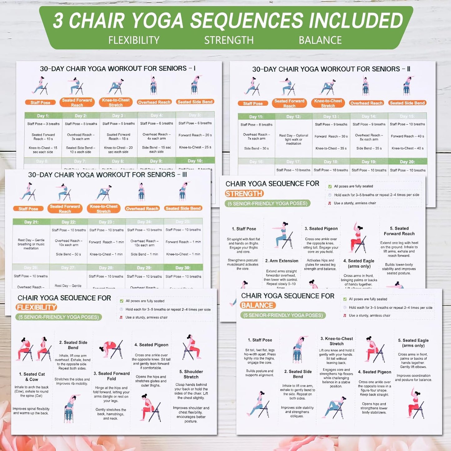 Chair Yoga for Seniors Over 60 Book & Chart – 30-Day Challenge, Gentle Seated Yoga Guide, Chair Yoga for Weight Loss & Flexibility, Senior Chair Exercises for Women & Men，Top Choice for Family Gifts (Purple)
