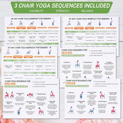 Chair Yoga for Seniors Over 60 Book & Chart – 30-Day Challenge, Gentle Seated Yoga Guide, Chair Yoga for Weight Loss & Flexibility, Senior Chair Exercises for Women & Men，Top Choice for Family Gifts (Purple)