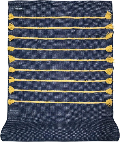 Indian Handmade100 % Organic Anti Skid Multi Colour Cotton Yoga Mat - Eco-Friendly Hand-Woven Rug - Non-Slip & Thick (24”x72”x5mm) for Hot yoga & Everyday Fitness at Home - Comfortable & Foldable Extra-Long Mat