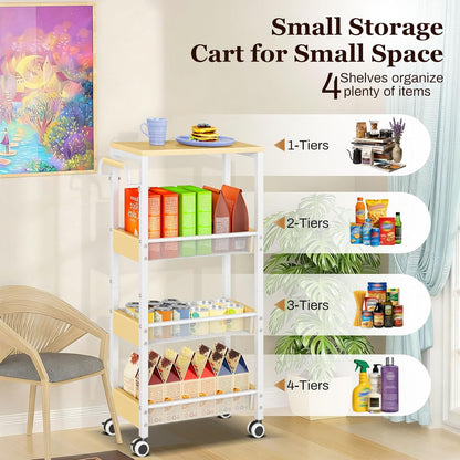 4 Tier Home Gym Storage Rack with Wheels, Yoga Mat Rack Small Dumbbell Weight Rack, Multi-Functional Wood Metal Gym Equipment Storage Rack Workout Cart for Women Kettlebell Fitness Organizer