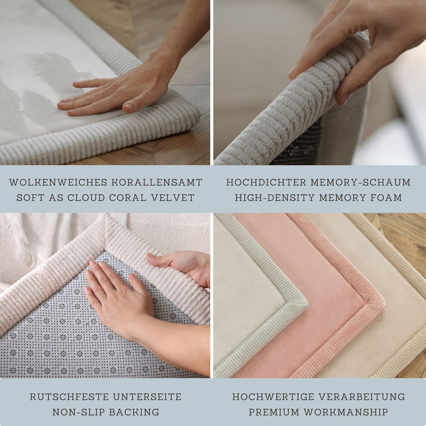 Hakuna Matte CloudSoft Mat for Floor 60" x 80" Beige – Coral Velvet Memory Foam Rug – Non-Slip, Water-Resistant