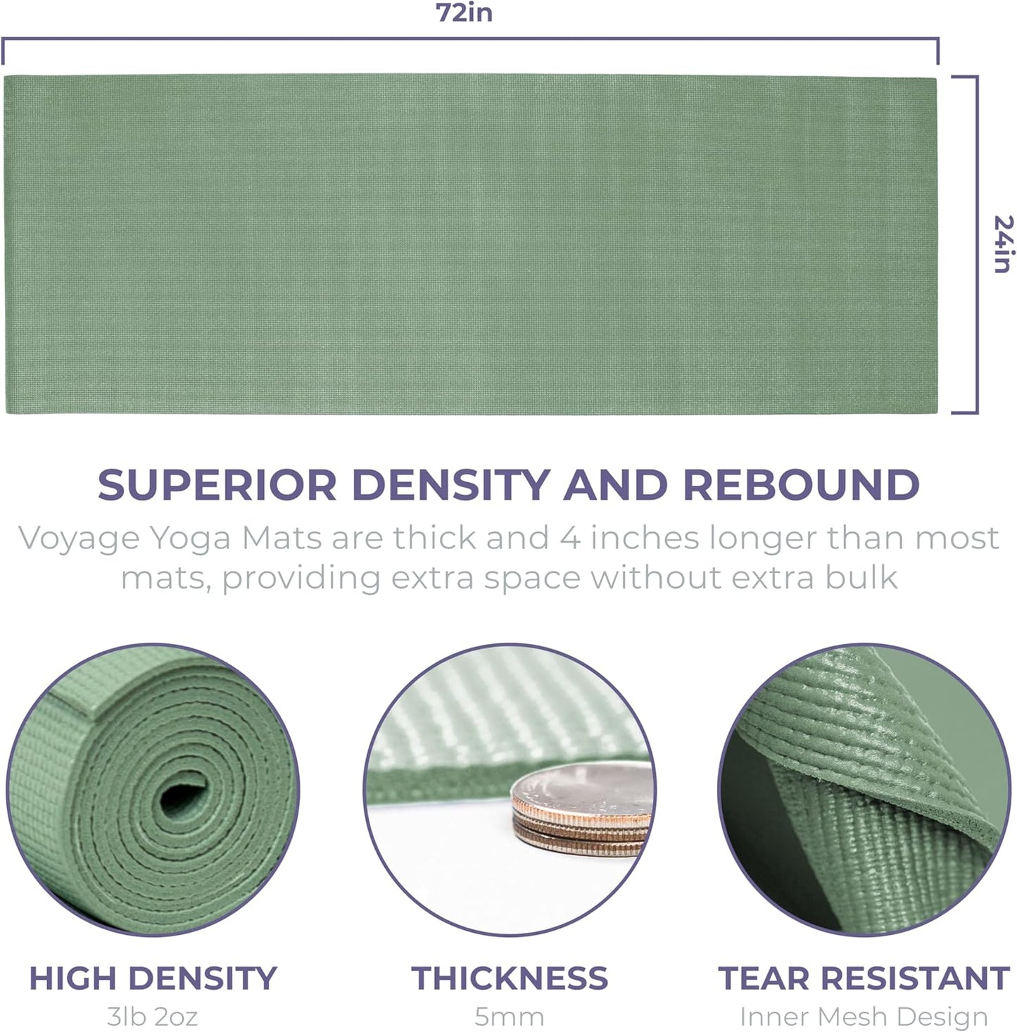 Voyage Yoga Mat, 4 Pack, 72" x 24" Extra Long Exercise Mat, 5mm Thick Bulk Yoga Mats for Schools, Anti-Tear, Non Slip Fitness Mat for Gym or Studio