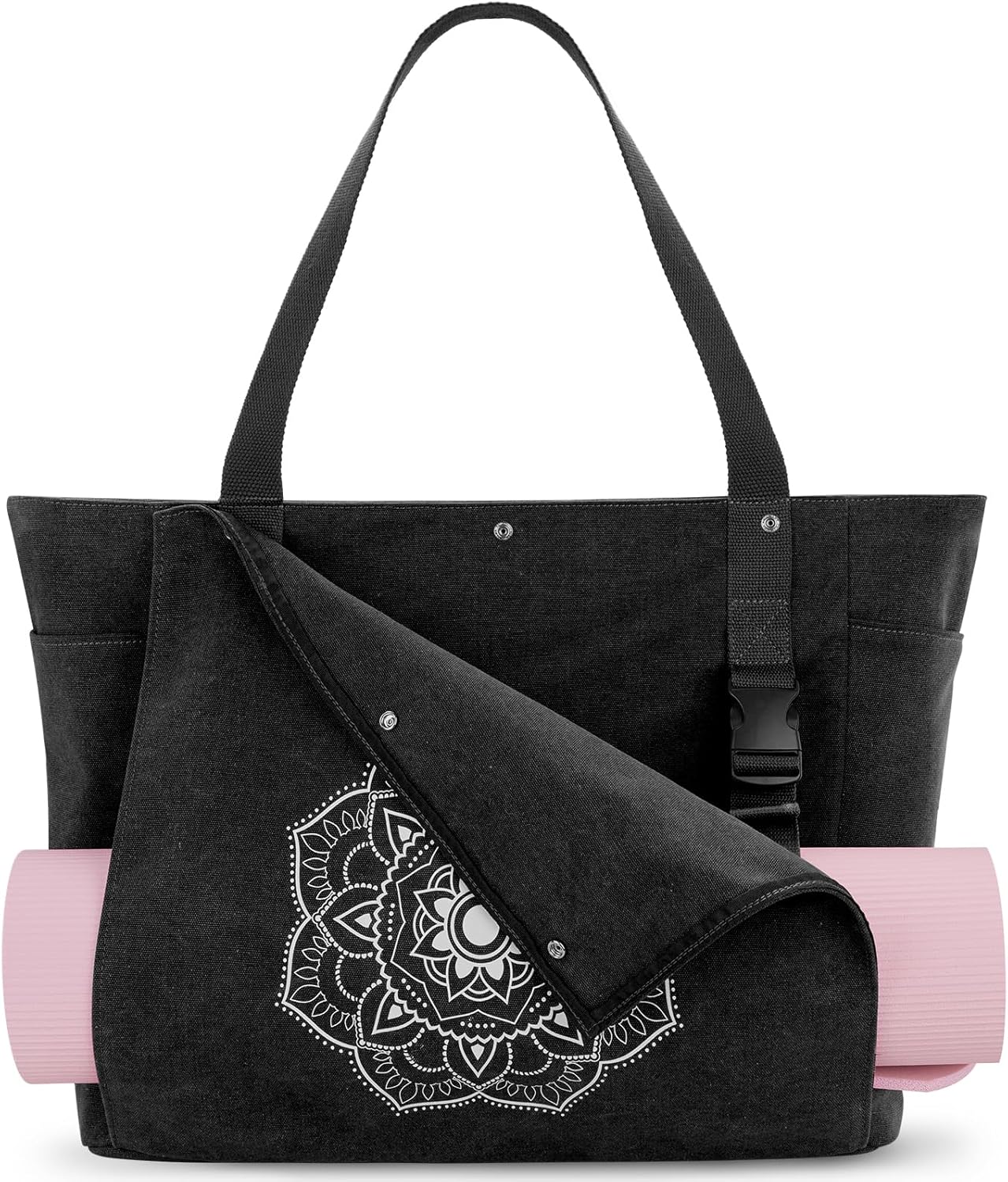 Gonex Yoga Mat Bag, Yoga Gym Bag Tote Bag with Multi Pockets For Women Men, Canvas Yoga Mat Carrier Take in Out Mat Easily For Pilates Travel Workout Office