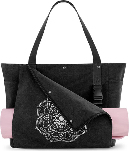 Gonex Yoga Mat Bag, Yoga Gym Bag Tote Bag with Multi Pockets For Women Men, Canvas Yoga Mat Carrier Take in Out Mat Easily For Pilates Travel Workout Office