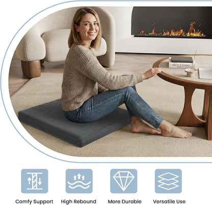 Meditation Cushion Set, Meditation Pillow for Sitting on Floor, Large Yoga Pillow with Knee Support, Washable Zafu Meditation Mat, 3 Shapes Floor Pillow for Adults, Dark Grey