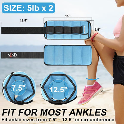 VBSD Adjustable Ankle Weights for Men Women, 2 4 6 8 10 lbs 1 Pair Leg Weight Straps, Weighted Ankle Weight Set with Removable Sandbags for Walking Running Yoga Physical Therapy Gym Home Workout