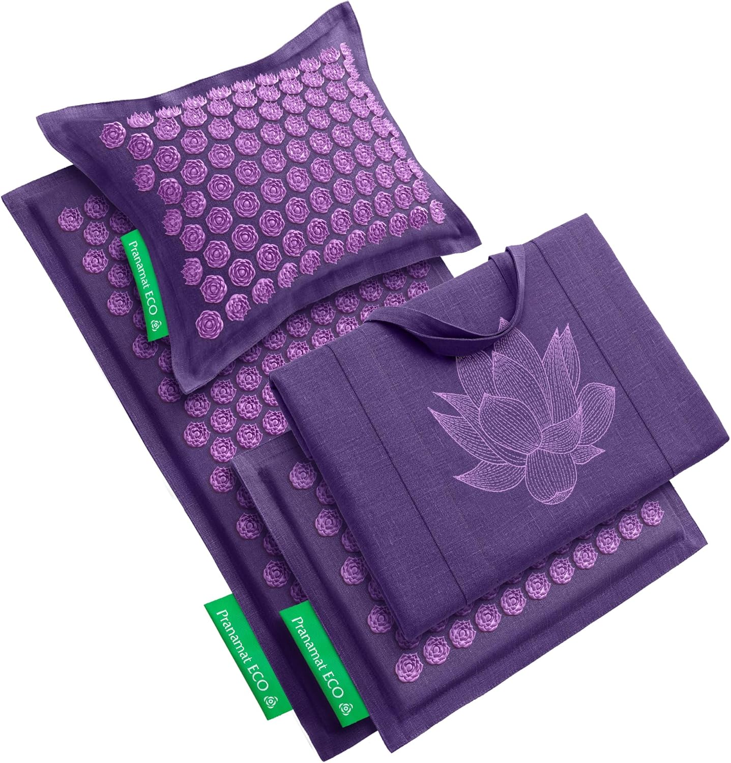 Acupressure Large & Small Mat with Pillow and Bag Set, Premium Acupressure Therapy for Pain Relief and Relaxation, Handcrafted in Europe with Sustainable and Natural Materials (Obsidian)