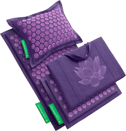 Acupressure Large & Small Mat with Pillow and Bag Set, Premium Acupressure Therapy for Pain Relief and Relaxation, Handcrafted in Europe with Sustainable and Natural Materials (Obsidian)