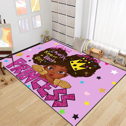 Black Girl Area Rug for Bedroom African American Rugs for Room Princess Carpet Kids Rugs for Bedroom African Girls Carpet for Living Room Teen Girls Yoga Mats, Pink, 4'×5'