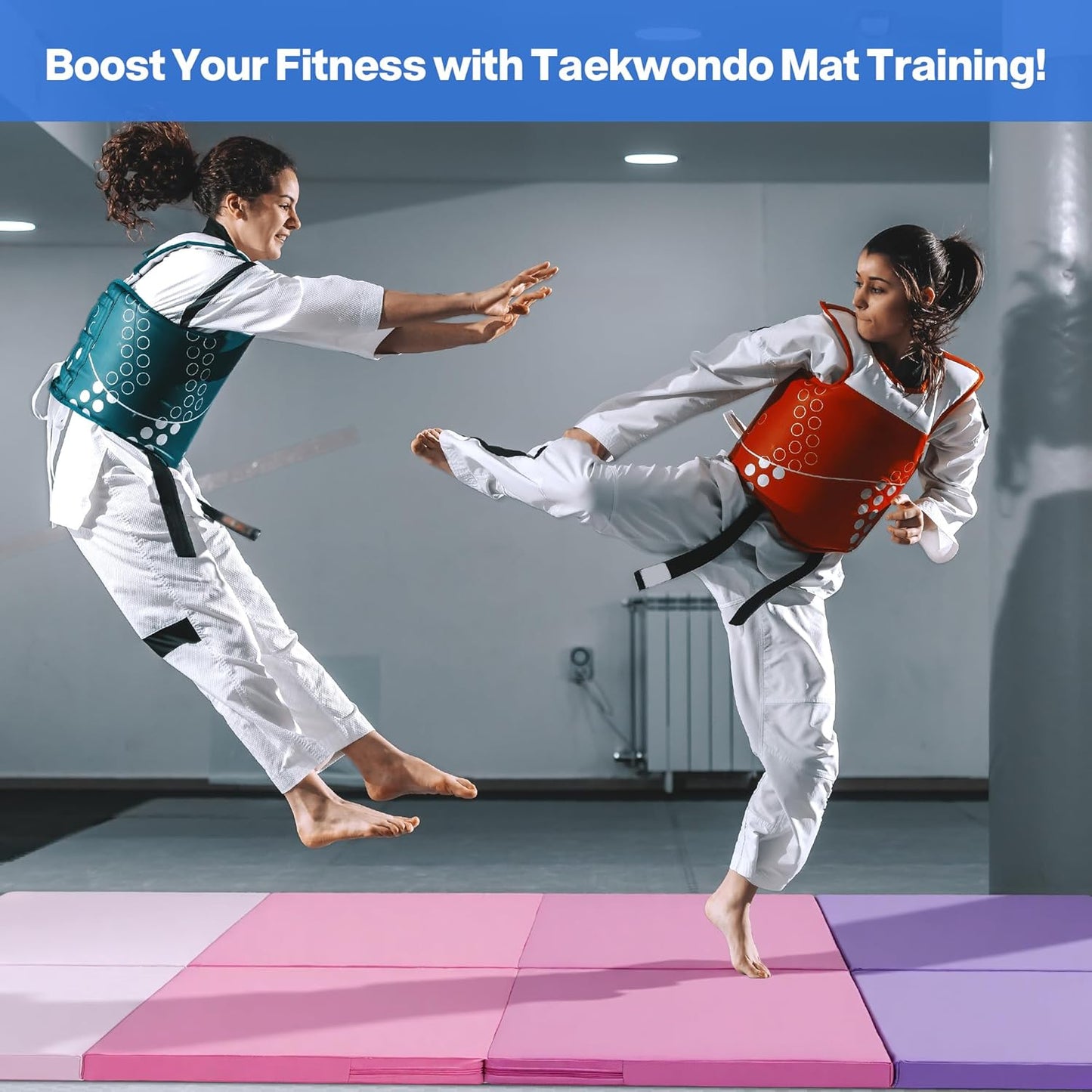 Outdoor Basic 6'x3'x2'' Gymnastics Mats Portable 4-Fold Tumbling Mat Thick Yoga Mat with PU Leather & Carry Handle for Home Workout, Yoga, MMA Core Training, Pilates
