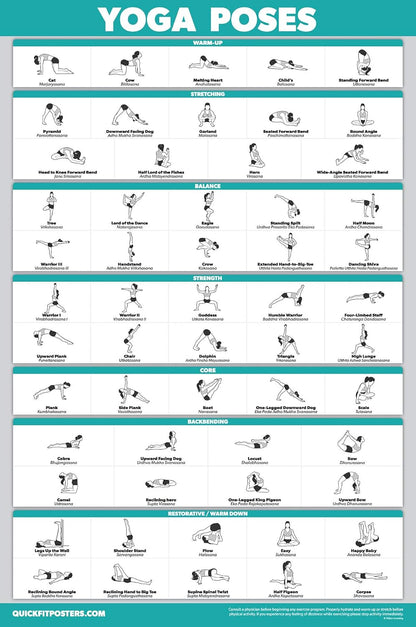 Palace Learning 4 Pack - Warm Up + Yoga + Stretching + Pilates - Set of 4 Workout Charts (Laminated with Plastic Frame, 18'' x 24'')