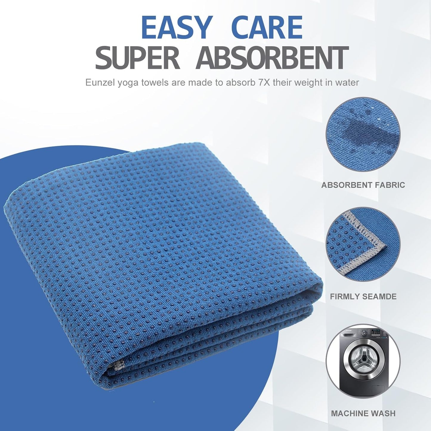 Eunzel Yoga Towel,Hot Yoga Mat Towel with Grip Dots Sweat Absorbent Non-Slip for Hot Yoga, Pilates and Workout 24" x72", Purple & Blue