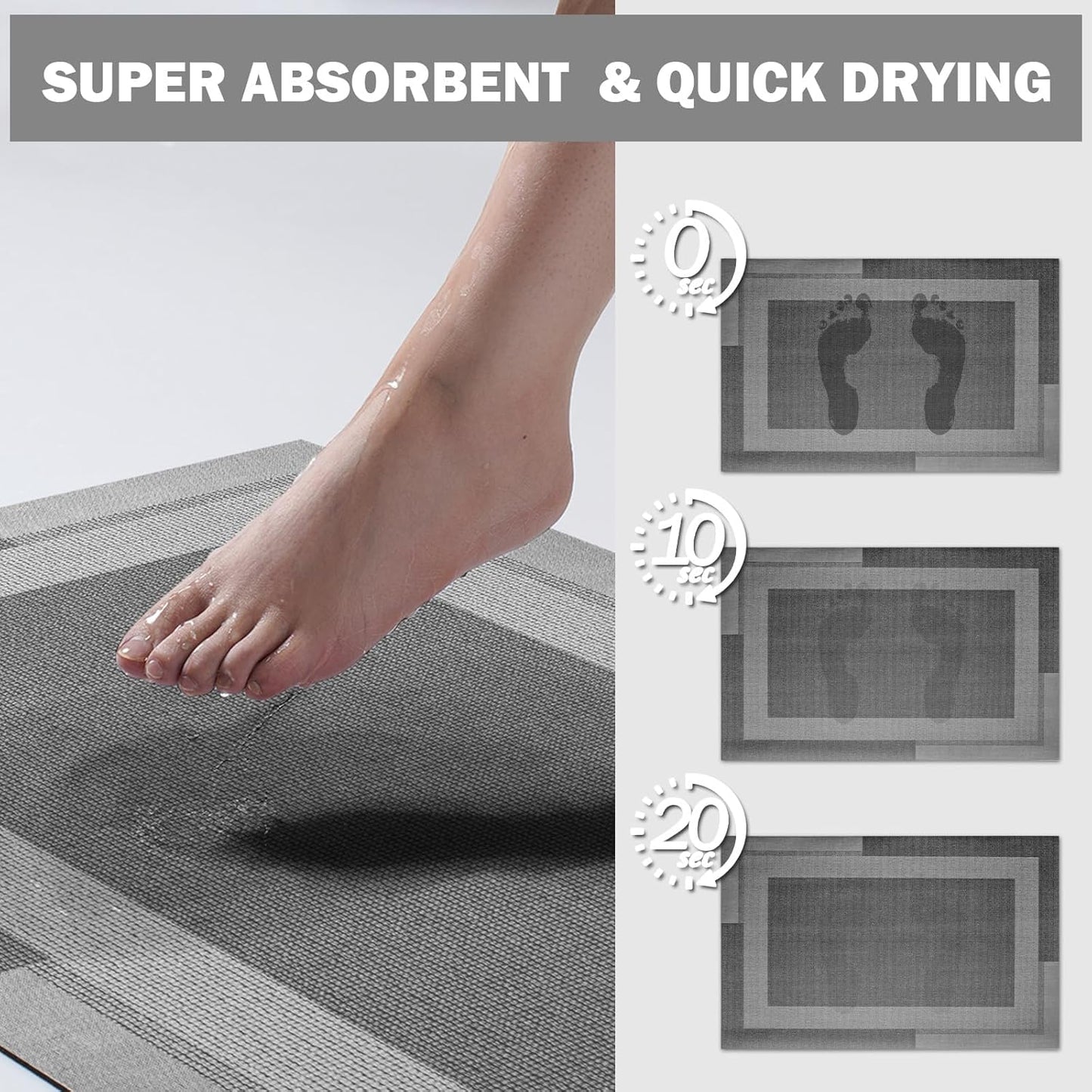 YDKGL Non Slip Long Bath Mat Bathroom Runner, Rubber Backing Ultra Thin Bathroom Rugs Fit Under Door Quick Dry Super Absorbent Washable Bath Rug Shower Mat for Bathtub Sink Floor, Dark Gray 17"x47"