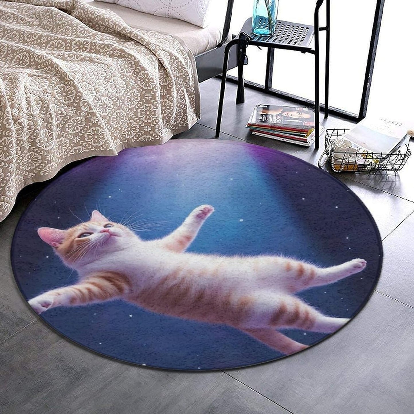 Large Home Decor Mat, Soft Round Yoga Carpet, Non Slip Machine Washable Home Office Circle Rug Gothic Witchy Sun Moon Mushroom Moth
