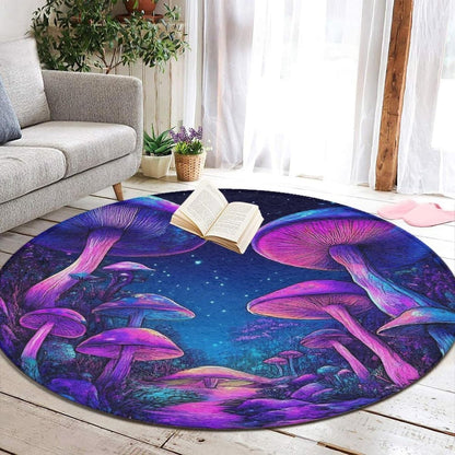 Machine Washable Modern Round Area Rug, Room Sofa Yoga Soft Round Carpet, Home Decor Non Slip Kitchen Office Circle Rug Trippy Rainbow Mushroom Tie Dye Art, 60inch