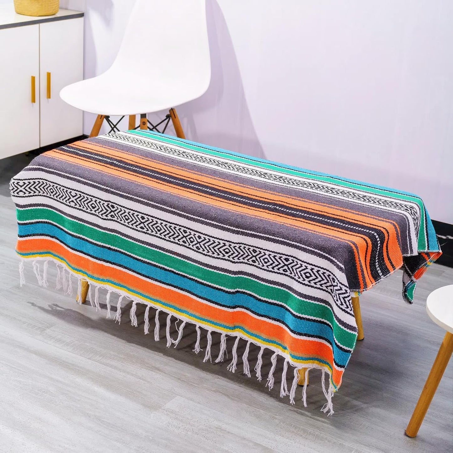 Airooglee 69" L x 51" W Large Mexican Blanket - Perfect as Yoga Outdoor Beach Serape Picnic Camping Woven Blanket, Boho Home Décor - Red