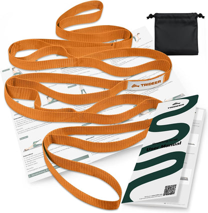 Trideer Stretching Strap with Loops & Leg Lifter, Non-Elastic PT-Style Physical Therapy Strap for Knee Replacement Rehab, Hamstring, Calf & Back Stretcher Mobility, Hip, Shoulder & Yoga