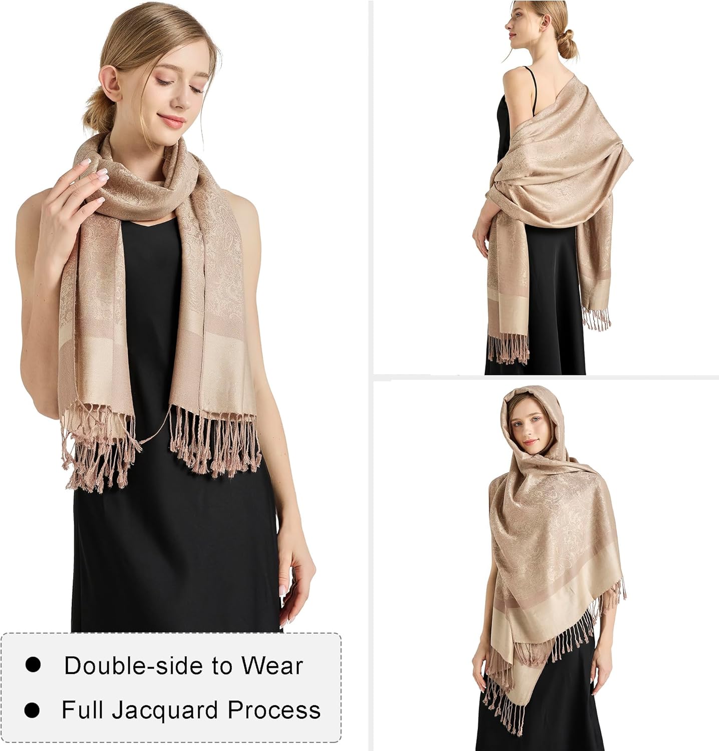 vimate Silky Paisley Pashmina Shawl Scarf-Women's Soft Double-side Jacquard Pashminas Wrap for Evening Dress Travel Shawl