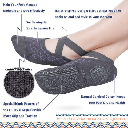 Ozaiic Pilates Socks for Women Non Slip Grip, Yoga Socks with Grippers for Barre, Hospital, Ballet, Dance, Barefoot Workout