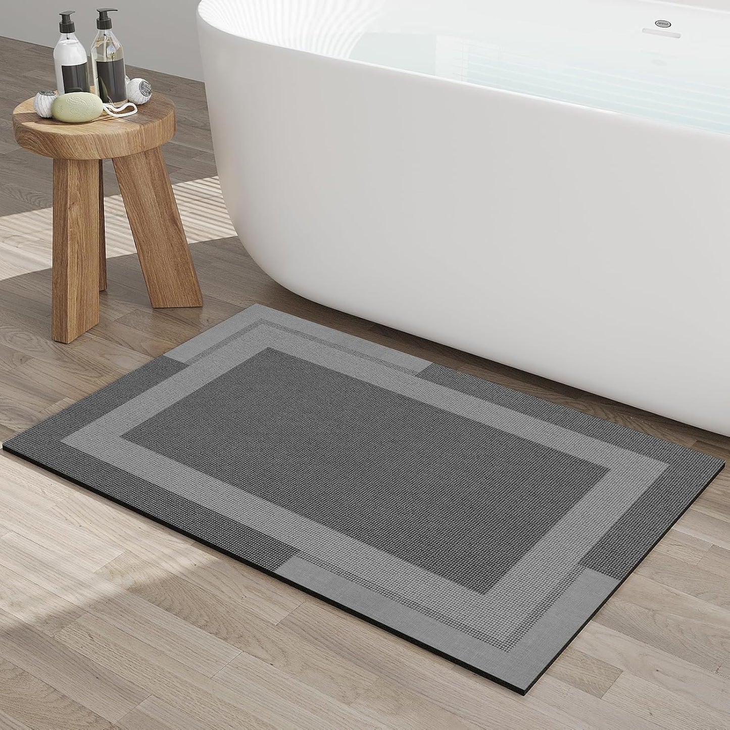 YDKGL Non Slip Long Bath Mat Bathroom Runner, Rubber Backing Ultra Thin Bathroom Rugs Fit Under Door Quick Dry Super Absorbent Washable Bath Rug Shower Mat for Bathtub Sink Floor, Dark Gray 17"x47"
