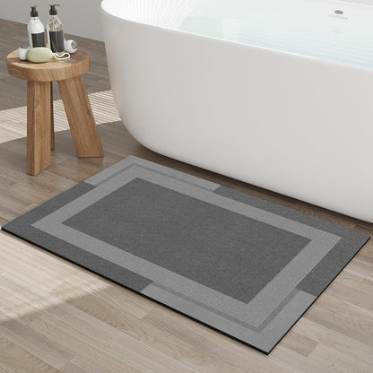 YDKGL Non Slip Long Bath Mat Bathroom Runner, Rubber Backing Ultra Thin Bathroom Rugs Fit Under Door Quick Dry Super Absorbent Washable Bath Rug Shower Mat for Bathtub Sink Floor, Dark Gray 17"x47"