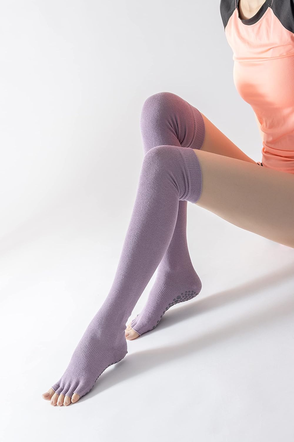 Verdancy Yoga Pilates Toe Socks - Toeless With Grips for Women, Non-Slip Cushioned Over Knee Thigh High