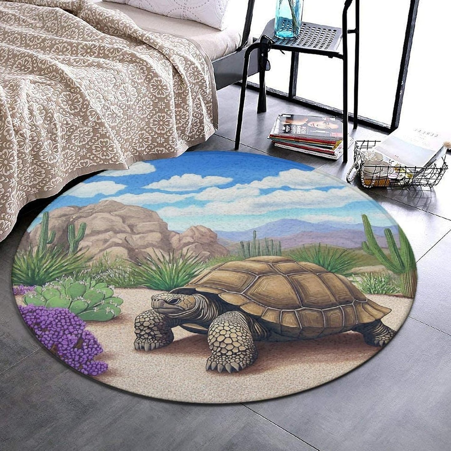 Room Sofa Yoga Soft Round Carpet, Home Decor Non Slip Kitchen Office Circle Rug, Machine Washable Modern Round Area Rug Beach Turtles, 60inch