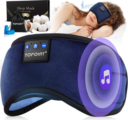 TOPOINT Sleep Mask with Headphones Bluetooth 5.4 Wireless, Sleep Headphones Earphones Earbuds with Microphone HD Speakers Music, Blackout Eye Mask for Sleeping Travel Meditation Men Women Cool Gadgets
