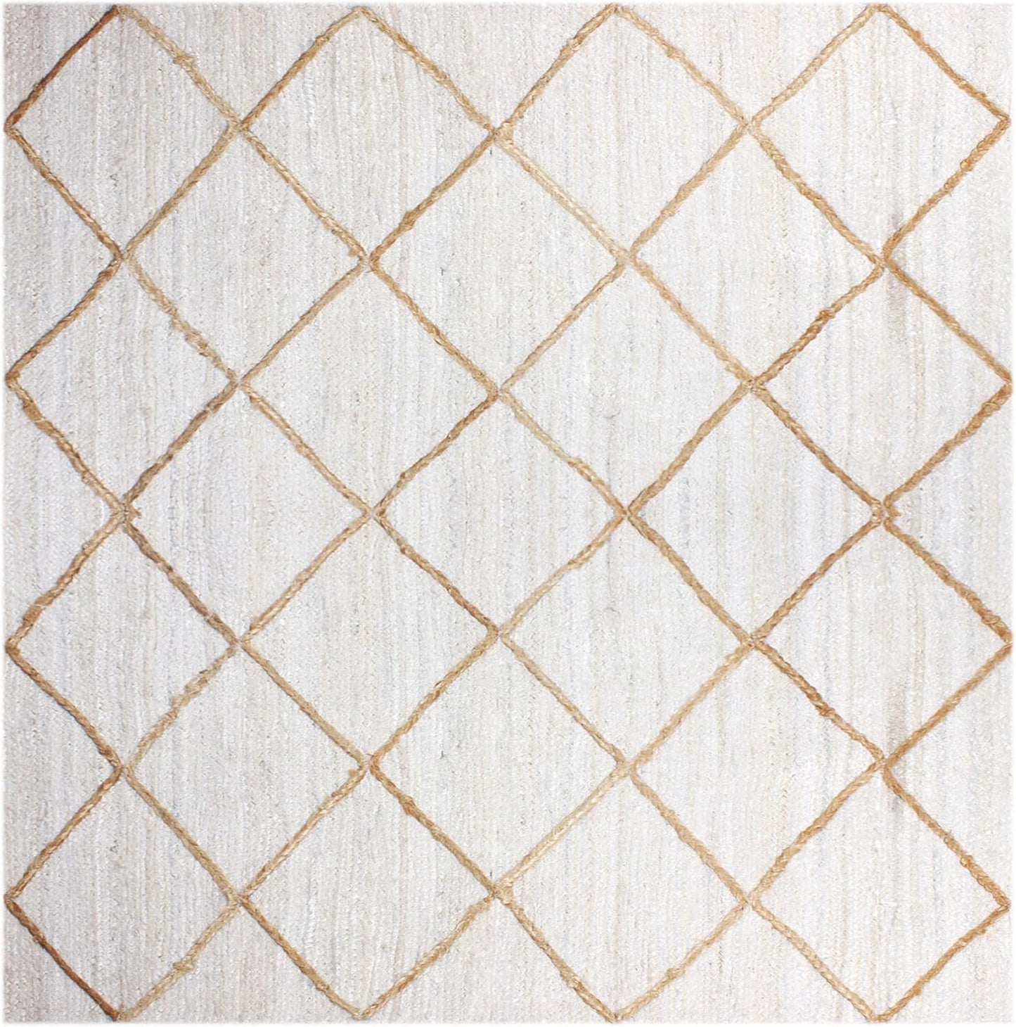 Scalloped Edge Kilim Rug 3' Square Rug Beige & Multicolor Cape Cod Design Carpet Thick 0.27 inches Hand Braided Jute Flatweave Indoor Outdoor Use Rugs for Bedroom, Kitche, Yoga Mat