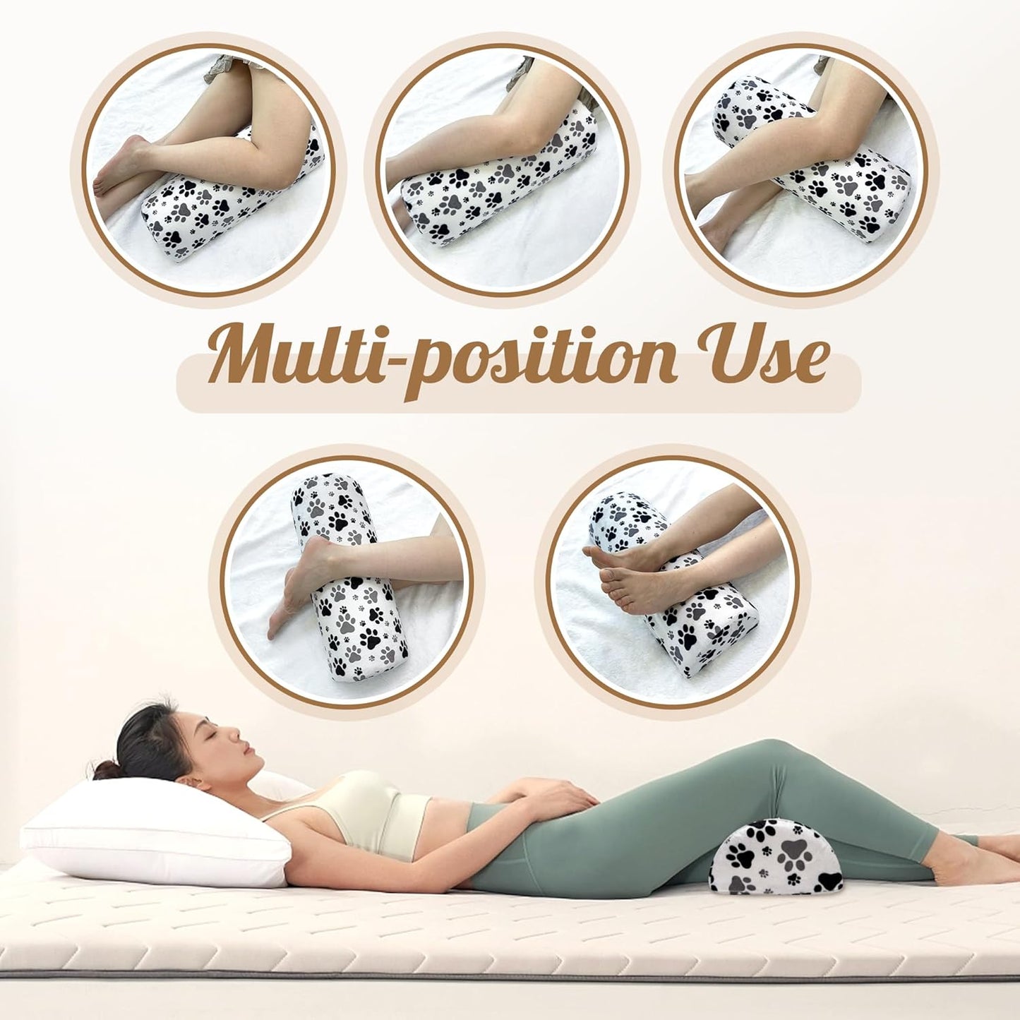 Knee Pillow for Back Sleeping – Half Moon Bolster Pillow for Under Knee While Sleeping Support, Leg & Back Pain Relief (21.5x9x5 Inches)