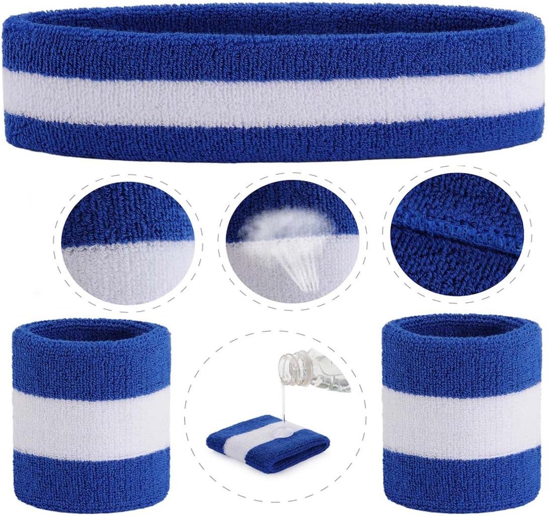 ONUPGO Sweatband Set Sports Headband Wristband Set Sweatbands Terry Cloth Wristband Wrist Sweatband Headbands Moisture Wicking Sweat Absorbing Head Band