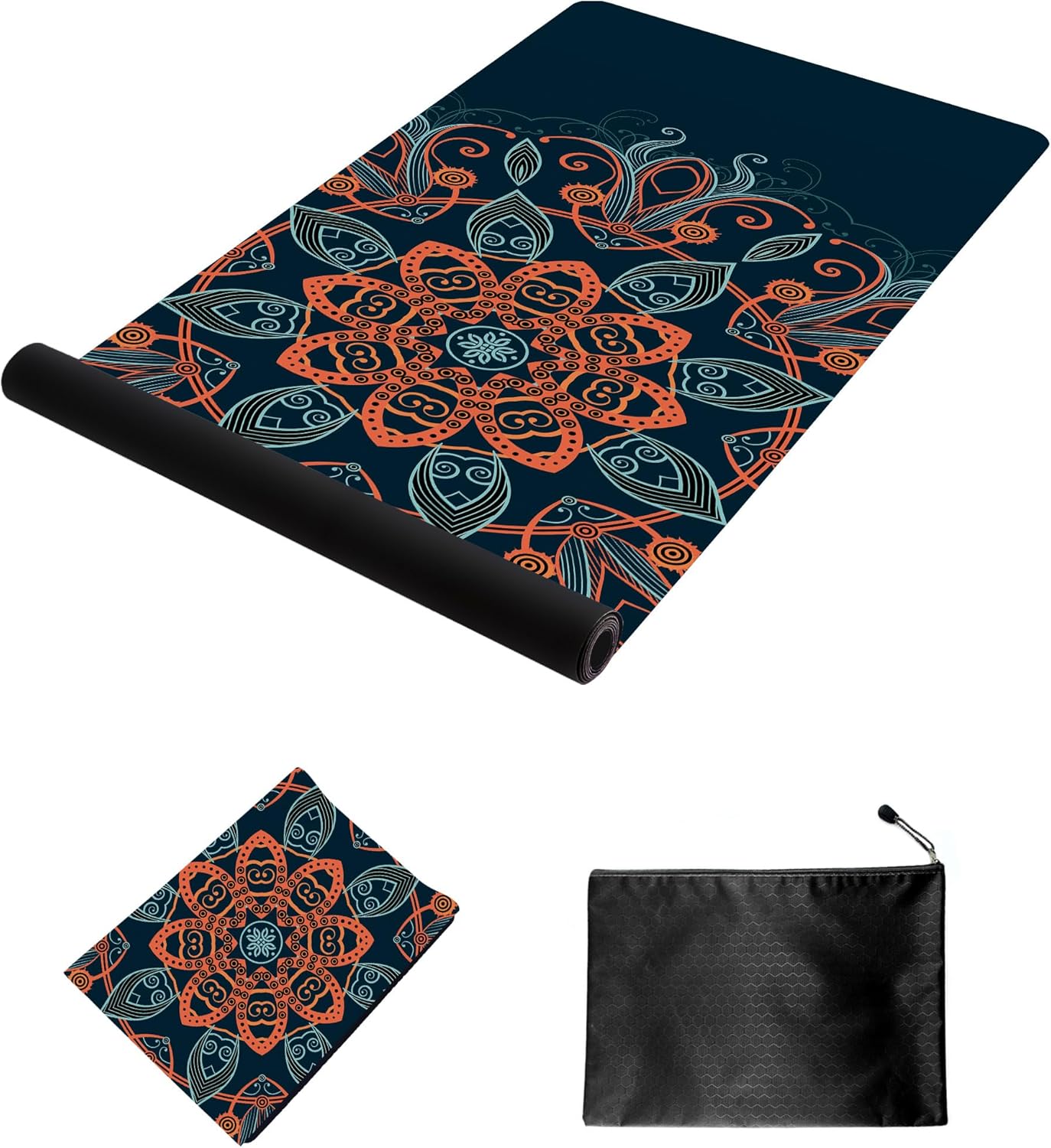 nuveti Printed Travel Yoga Mat-1/16 Inch Thick Non Slip Fitness Workout Mat with Carrying Bag, Foldable Lightweight Suede & Natural Rubber Yoga Mat for Yoga Pilates and Fitness 72" L x 24" W x 1.5mm