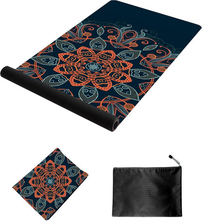 nuveti Printed Travel Yoga Mat-1/16 Inch Thick Non Slip Fitness Workout Mat with Carrying Bag, Foldable Lightweight Suede & Natural Rubber Yoga Mat for Yoga Pilates and Fitness 72" L x 24" W x 1.5mm