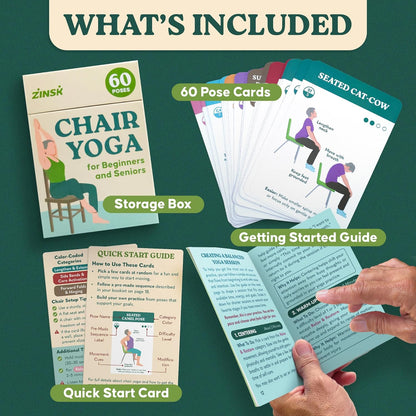 60 Chair Yoga Exercises – Gentle Workouts for Flexibility, Balance & Strength – Big 4″ x 6″ Cards with Step-by-Step Large-Text Instructions – Guidebook & 10 Pre-Made Routines for Seniors & Beginners