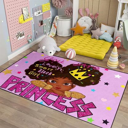 Black Girl Area Rug for Bedroom African American Rugs for Room Princess Carpet Kids Rugs for Bedroom African Girls Carpet for Living Room Teen Girls Yoga Mats, Pink, 4'×5'