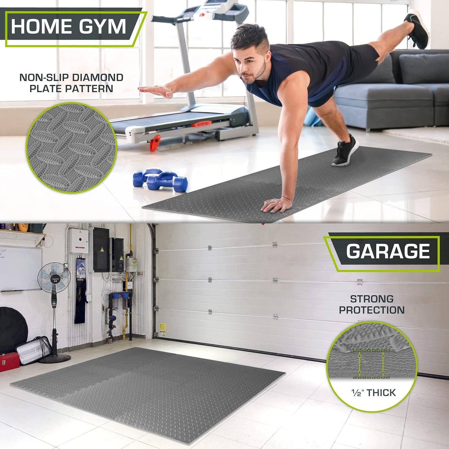 ProsourceFit Exercise Puzzle Mat ½-inch, EVA Interlocking Foam Floor Tiles for Home Gym, Workout Equipment, Kids Play Areas, Black, 24 SQ FT - 6 Tiles