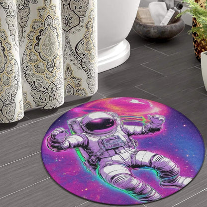 Home Decor Non Slip Kitchen Office Circle Rug, Machine Washable Modern Round Area Rug, Room Sofa Yoga Soft Round Carpet Purple Galaxy Trippy Space Astronaut Art, 36inch