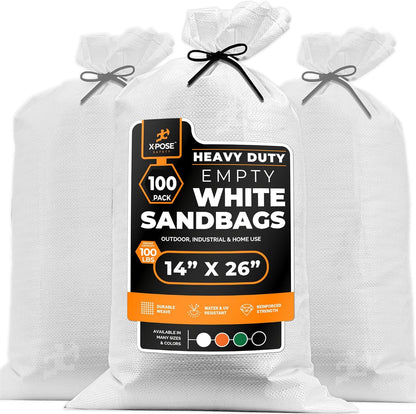 Xpose Safety Heavy Duty Sand Bags with Tie Strings – Empty Woven Polypropylene Sandbags for Hurricane Flood Protection, 100 lb Capacity, 14" x 26", Black, Pack of 10