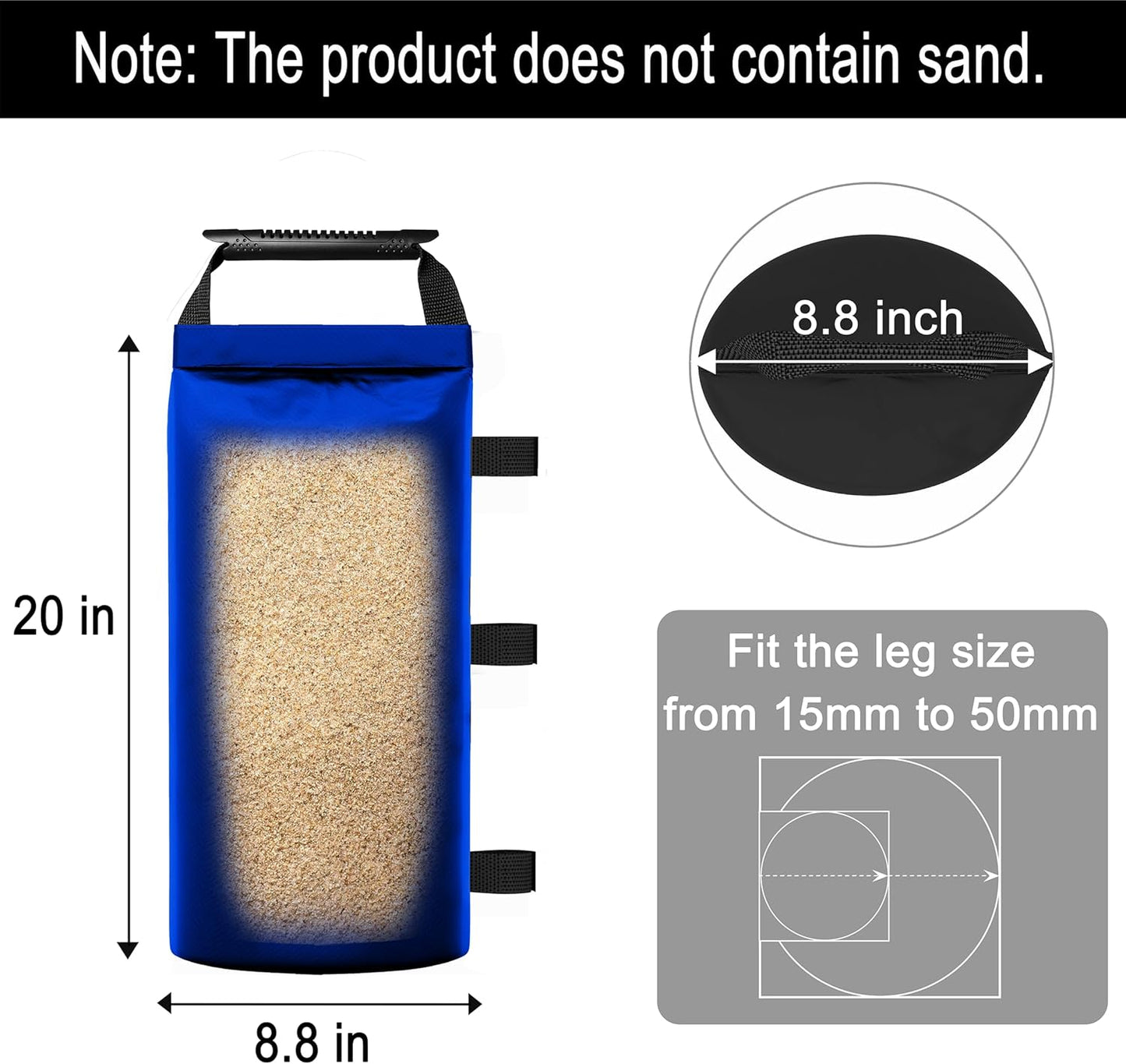 112 LBS Sand Bags for Canopy Weights – 4 Pack Heavy Duty Sandbags with Handle, Leak-Proof Oxford Cloth, Wind Resistant Weights for Beach Umbrella, Awning, Camping, Outdoor Events-Black