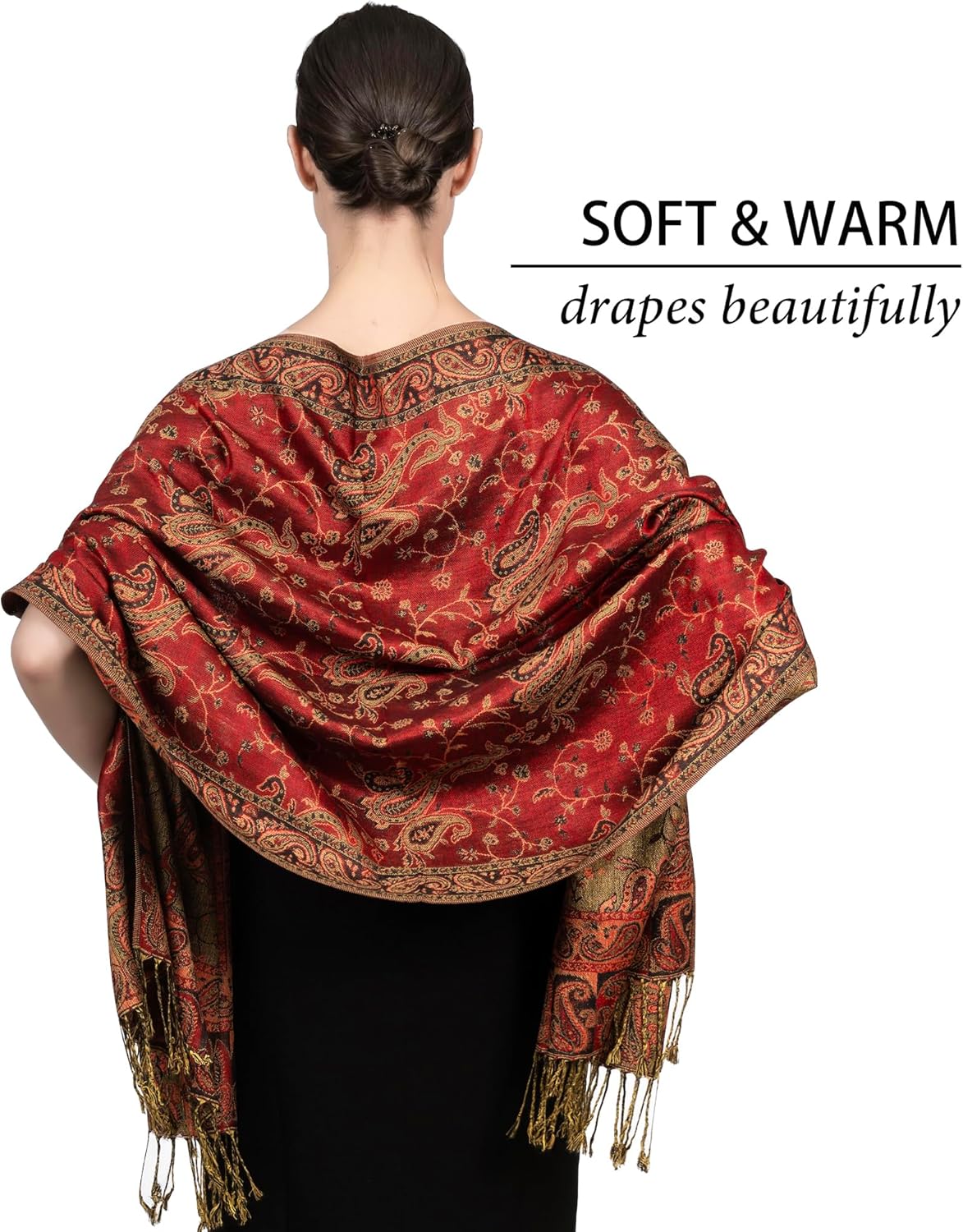 Achillea Reversible Paisley Pashmina Rave Scarf – Exotic Indian Shawls and Wraps for Evening Dresses, Festivals, All Seasons - Colors B