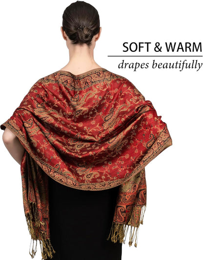 Achillea Reversible Paisley Pashmina Rave Scarf – Exotic Indian Shawls and Wraps for Evening Dresses, Festivals, All Seasons - Colors B
