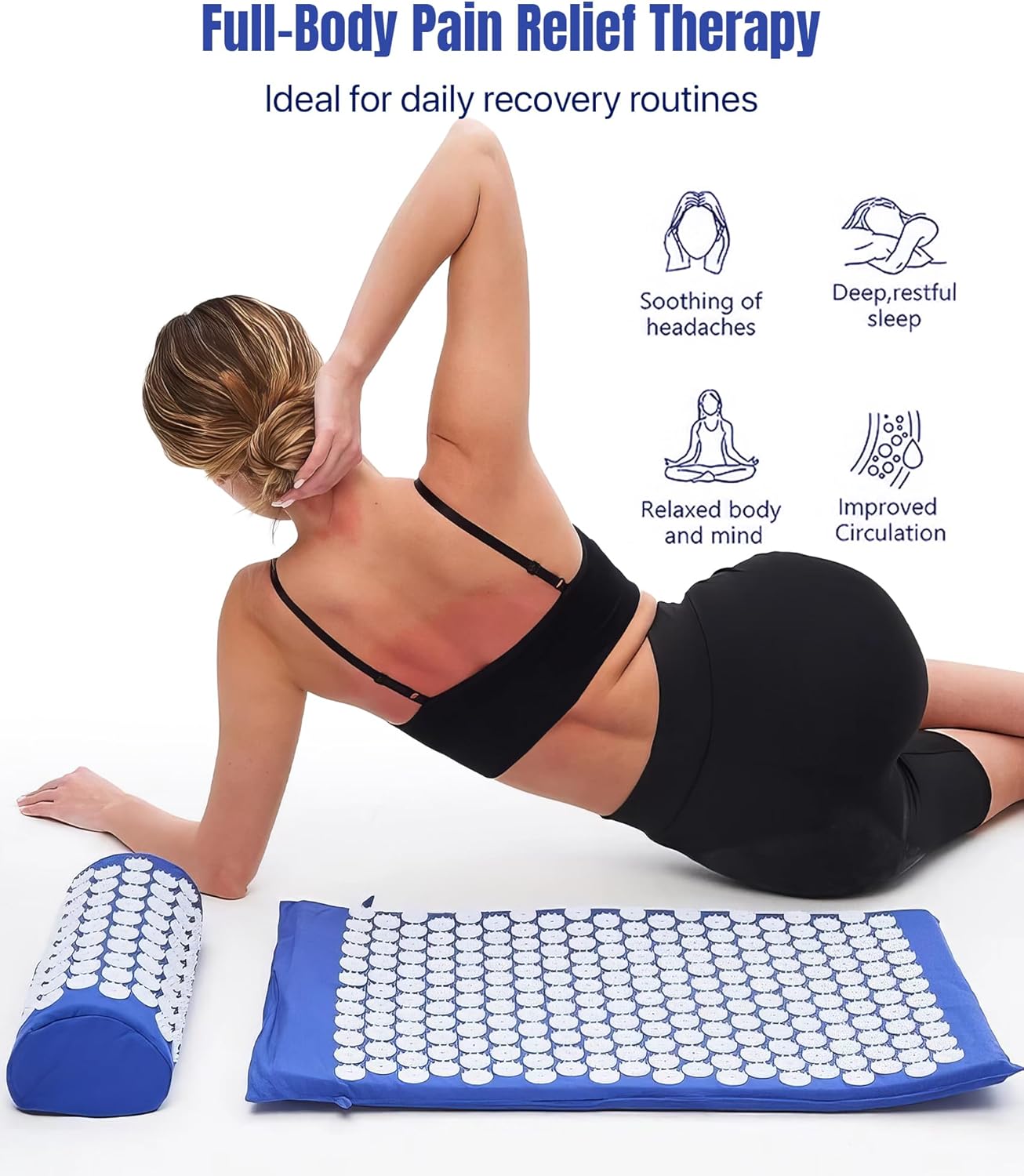 ROMIX Acupressure Mat and Pillow Set, Acupuncture Mat for Back Pain, Neck, Shoulder Pain Relief, Stress Reduction, Wellness Therapy, Cushioned Acupressure Mats with Carry Bag for Men and Women
