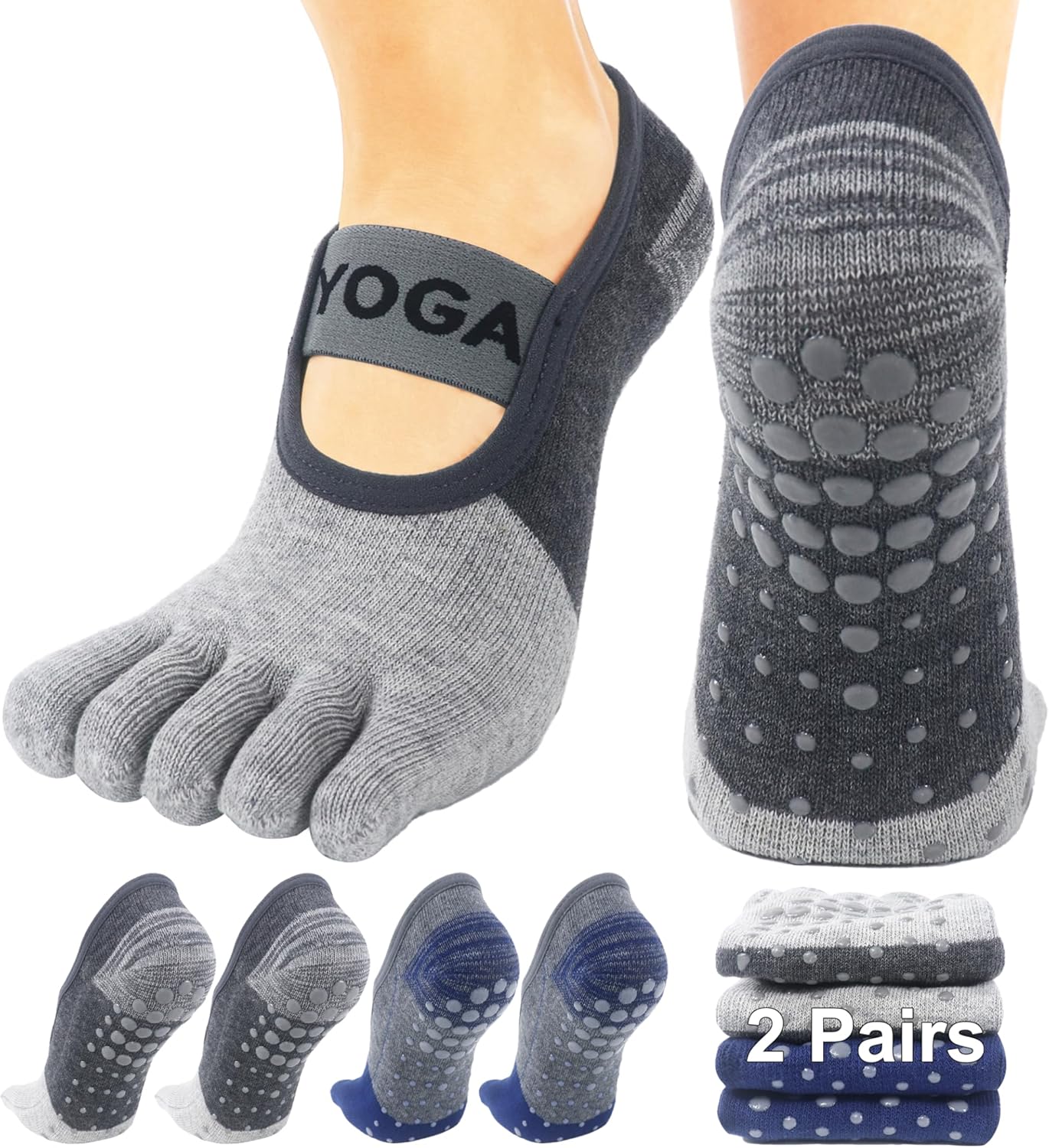 1/2 Pairs Grippy Socks Woman Pilates Socks with Grips for Women Yoga Barre Gripper Non Skid Slip Size 5.5-9.5
