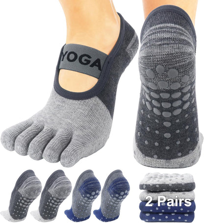 1/2 Pairs Grippy Socks Woman Pilates Socks with Grips for Women Yoga Barre Gripper Non Skid Slip Size 5.5-9.5