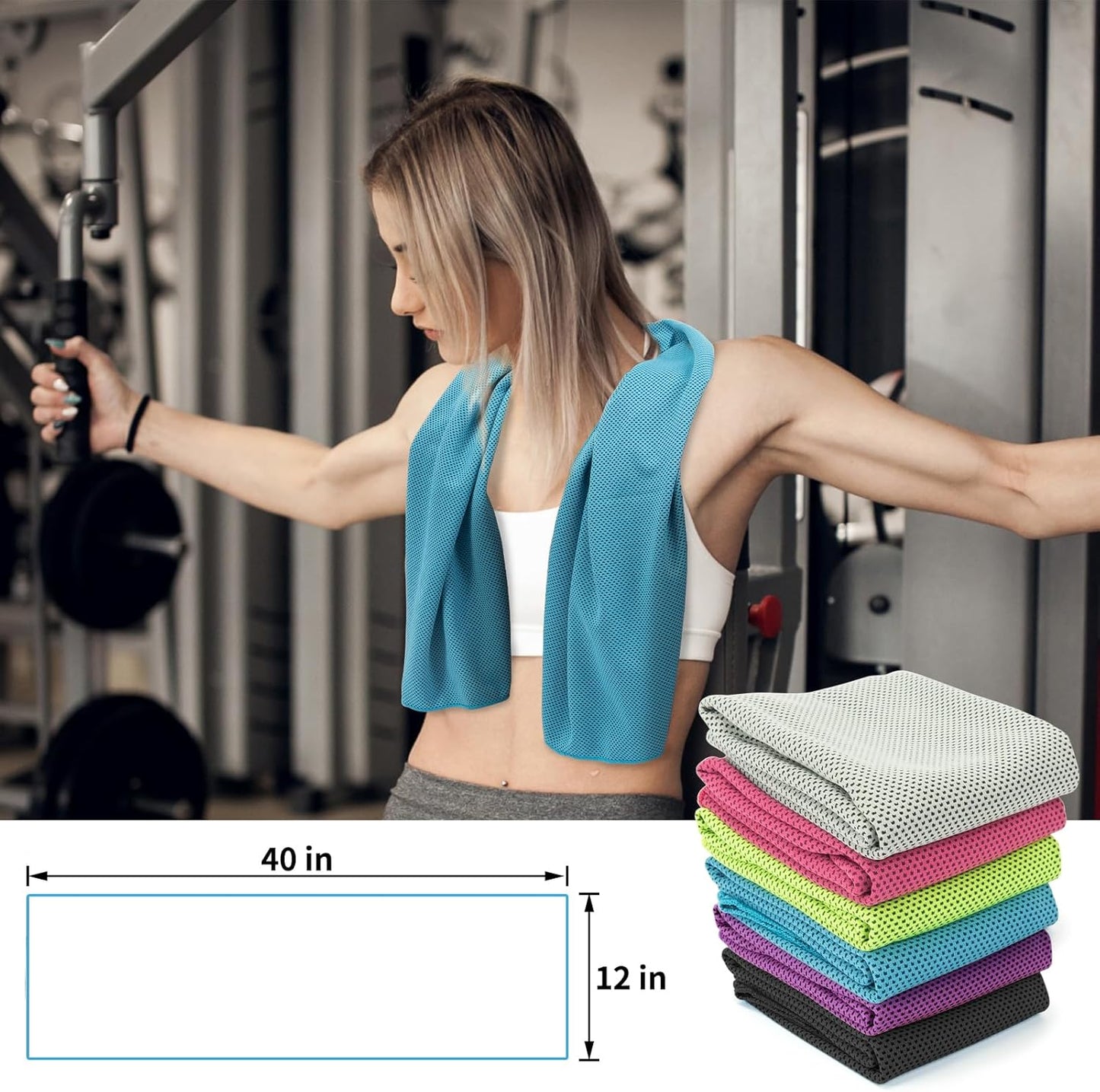 YESLIFE 4 Pack Cooling Towels 40"x12", Gym Towels for Men and Women, Soft Breathable Workout Towels for Yoga, Running, Sport, Workout, Camping, Fitness & More (Blue, Grey, Green, Pink)