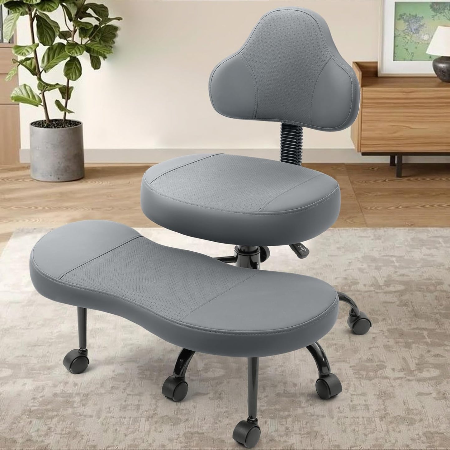 AtHope Cross Legged Office Chair, Criss Cross Desk Chair ADHD Meditation Kneeling Yoga Seat with Adjustable Height, Lumbar Support, Wider Footrest and Wheels (Black)